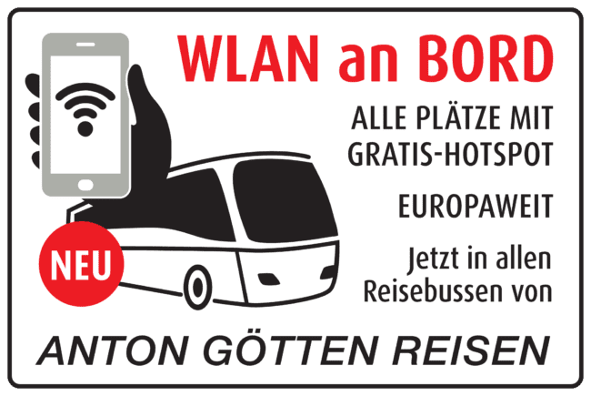 WLAn an Bord, während Iherer Reise stellen wir Ihnen kostenlos eine Internetverbindung zur Verfügung WLAN an Bord, kostenloses Internet auf Ihrer Reise im Bus